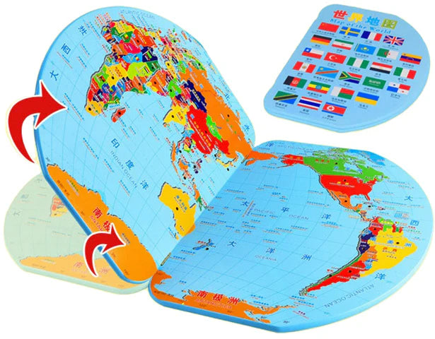 Wooden World Map with Flags – 36 Countries