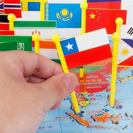 Wooden World Map with Flags – 36 Countries